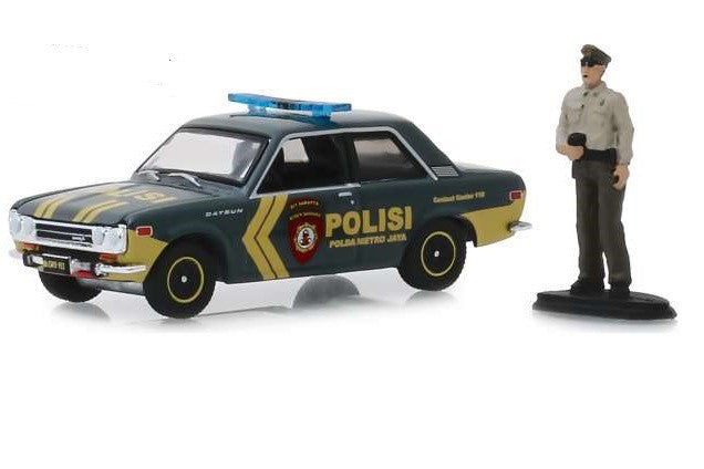 Datsun 510 Indonesia Police - Korps Sabhara - with Figure- Greenlight 1/64 - 51195 C -  Passion Diecast 