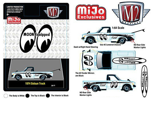 1974 Datsun 620 Pick Up - Mooneyes / Surf Board -  M2 Auto Trucks 1:64 - Mijo Exclusive - 31500-MJS26 -  Passion Diecast 