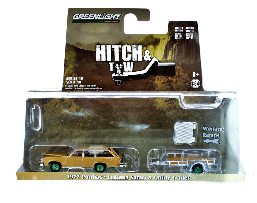 1977 Pontiac LeMans Safari with Utility Trailer  Hitch & Tow Series 18 Greenlight  1-64 - 32180 A