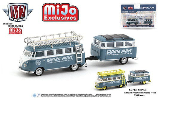 Volkswagen Bus Deluxe With Trailer " PAM AM - M2 Machines 1/64 Auto Trailer Mijo Exclusive - 38100-MJS04 -  Passion Diecast 