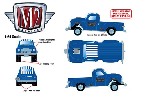 1950 Studebaker 2R Truck Gassers - South Bend Shaker Blue  - M2 Machine Hobby Exclusive 1:64 - 1600-GS05  -  Passion Diecast 
