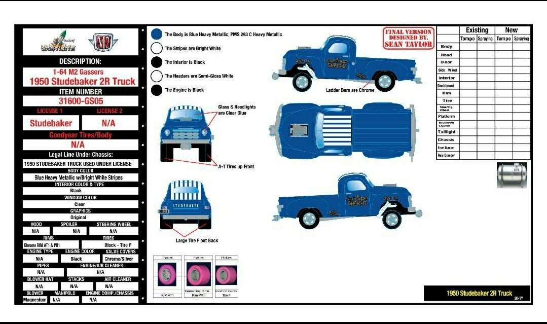 1950 Studebaker 2R Truck Gassers - South Bend Shaker Blue  - M2 Machine Hobby Exclusive 1:64 - 1600-GS05  -  Passion Diecast 