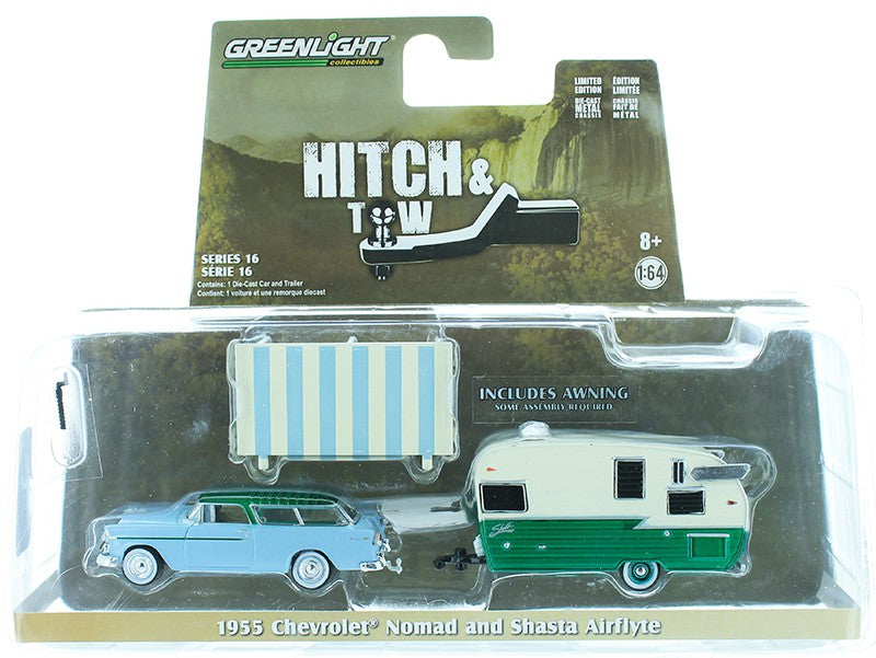 Chevrolet Nomad 1955  and Shasta Airflyte with Awning   Hitch & Tow Series 16 GREENMACHINE 32160 AGR 1-64