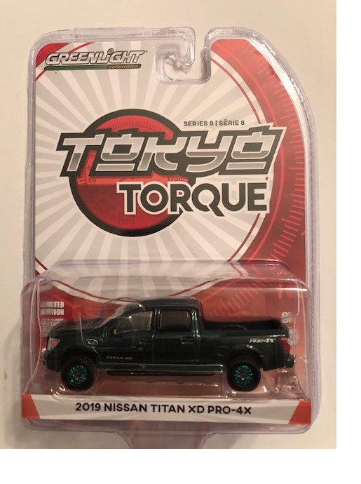 2019 Nissan Titan XD Pro-4X in Midnight Pine Metallic - Tokyo Torque - Series 8  - GREENMACHINE 1-64 - 47060 DGR
