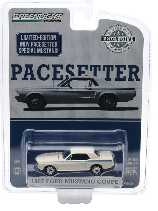 1967 Ford Mustang Coupe Indy Pacesetter Special in Wimbledon White / Scotchlite Stripes- GL 1/64 Hobby Exclusif - 30161