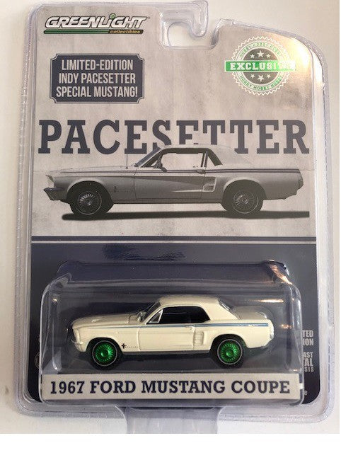1967 Ford Mustang Coupe Indy Pacesetter Special in Wimbledon White / Scotchlite Stripes- GREENMACHINE 1/64 - 30161GR