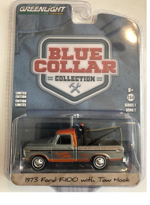 1973 Ford F-100 with Drop in Tow Hook - Blue Collar  Series 7 -GREENMACHINE 1/64, 35160 BGR