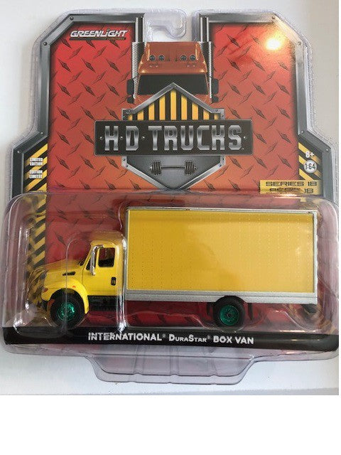2013 International Durastar Box Van - Yellow with Silver Trim - H.D. Trucks  Series 18  1/64 GREENMACHINE 33170 BGR