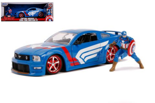2006 Ford Mustang GT with Captain America Figure  -Marvel Avengers  -  Jada 1/24 - 31187 - Passion Diecast 