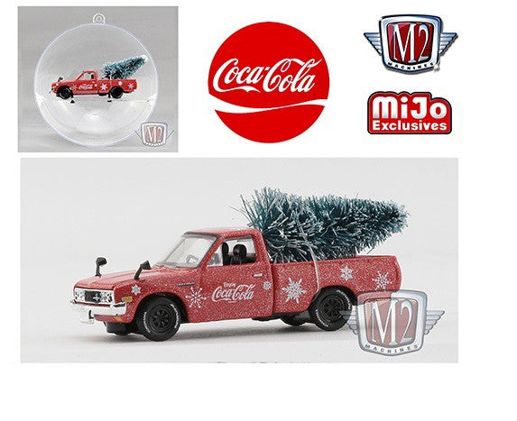 1976 Datsun 620 Pick Up  with tree - Coca-Cola Ornament- Candy Red/White - M2 Machines 1:64 MiJo Exclusives - 53500-MJS03