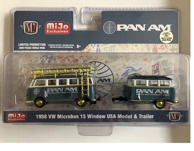 Volkswagen Bus Deluxe With Trailer " PAM AM - M2 Machines 1/64 Auto Trailer Mijo CHASE CAR - 38100-MJS04GR