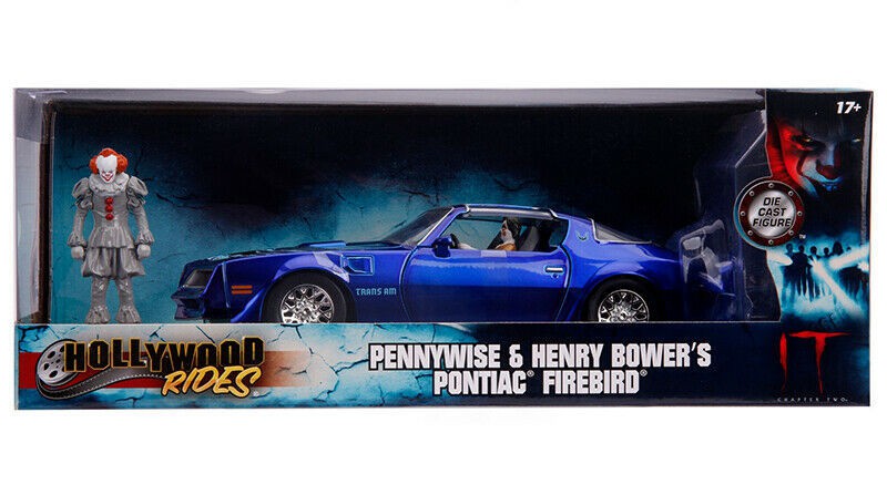IT - Pontiac Firebird Blue - with Pennywise & Henry Bower's figures -  Jada 1/24 - 31118 - Passion Diecast 