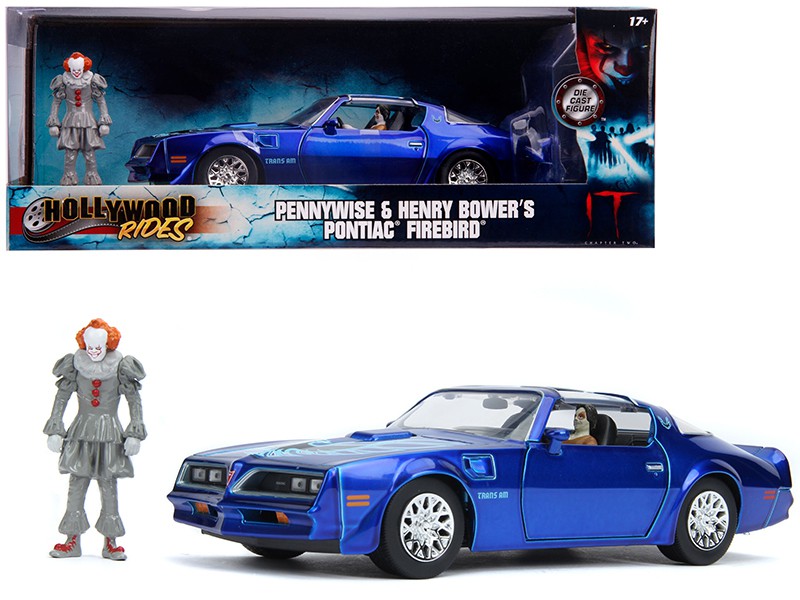 IT - Pontiac Firebird Blue - with Pennywise & Henry Bower's figures -  Jada 1/24 - 31118 - Passion Diecast 
