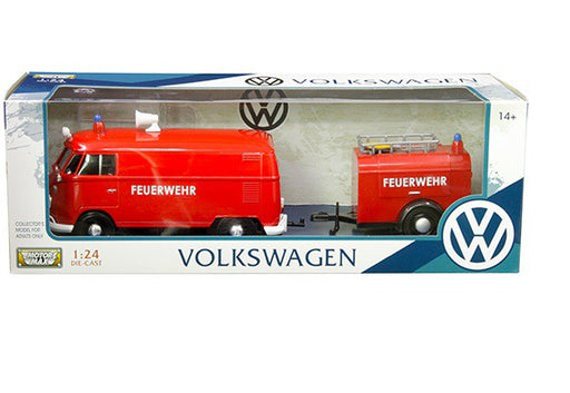 Volkswagen Type 2 (T1)Fire Truck with Trailer Red -  Motormax 1-24 -  79671 MJ - Passion Diecast 