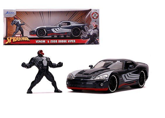 2008 Dodge Viper Black  with Venom Figure Marvel - Spider-Man  Jada 1/24 -31750 - Passion Diecast 