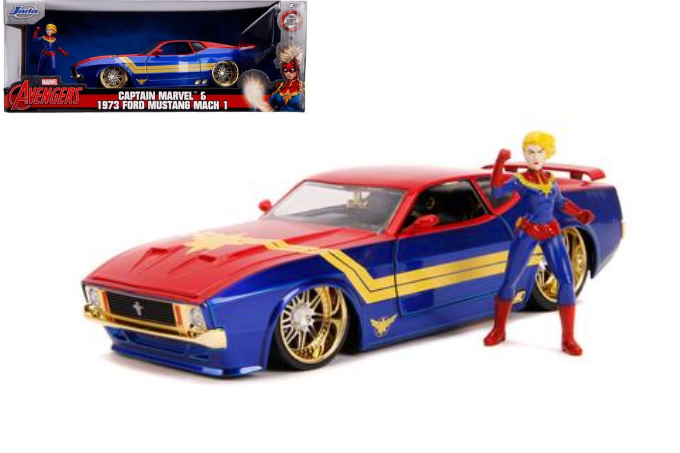 1973 Ford Mustang Mach 1  with  Captain Marvel  Figure - Marvels Avengers - Jada 1/24 - 31193 - Passion Diecast 