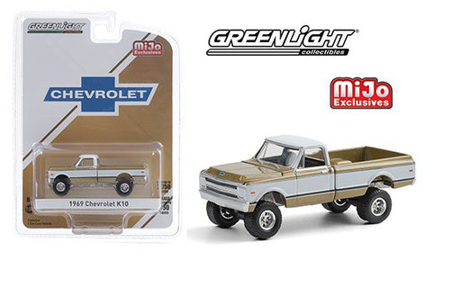 1969 Chevrolet K10 Pickup Truck 4x4 -  Gold & White  - greenlight 1/64 - MiJo Exclusives - 51336 - Passion Diecast
