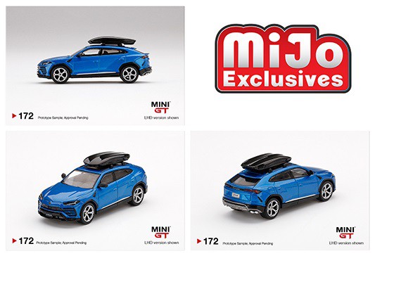 Lamborghini Urus with Roof Box Blue -  MINI GT 1:64 - Usa Exclusive - MGT00172 - Passion Diecast 