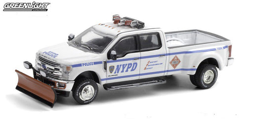 2019 Ford F-350 Dually - (NYPD) Class 3 Hazmat with Snow Plow - greenlight 1/64  Hobby Exclusive - 30216 - Passion Diecast 