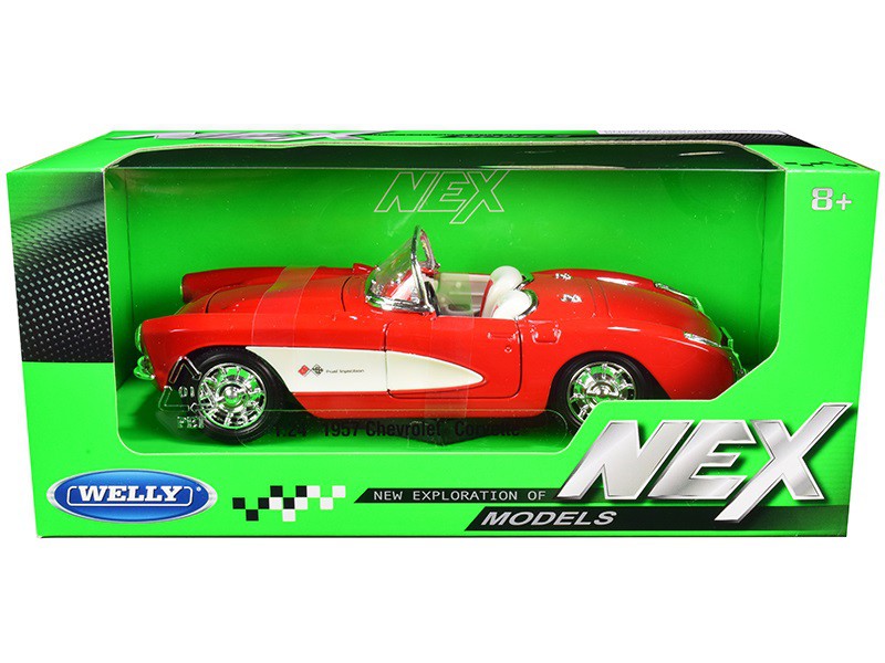 1957 Chevrolet Corvette Convertible Red and White  - Welly 1/24 - 29393 RD - Passion Diecast 