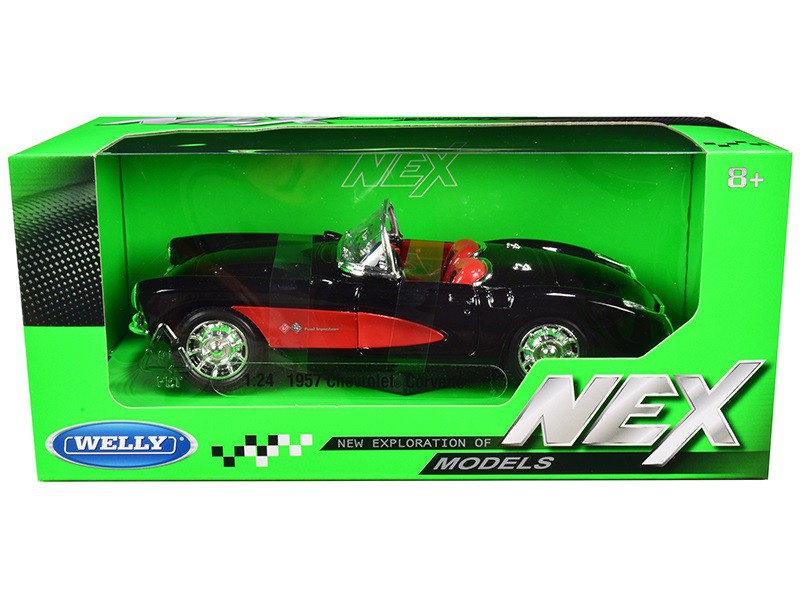 1957 Chevrolet Corvette Convertible  Black and Red  - Welly 1/24 - 29393 BK - Passion Diecast 
