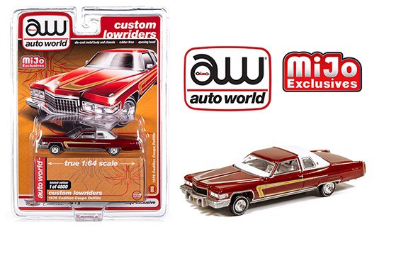 1976 Cadillac Coupe Deville Burgundy - Lowriders - Auto World 1/64 MiJo Exclusives - CP7661  - Passion Diecast 