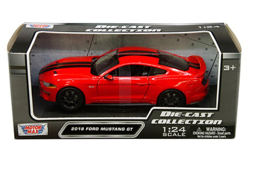 2018 Ford Mustang Gt  Red with black stripes - Motormax 1/24 - 793582 RDBK - Passion Diecast 