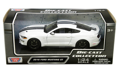 2018 Ford Mustang Gt White with black stripes - Motormax 1/24 - 793582 WHBK - Passion Diecast 