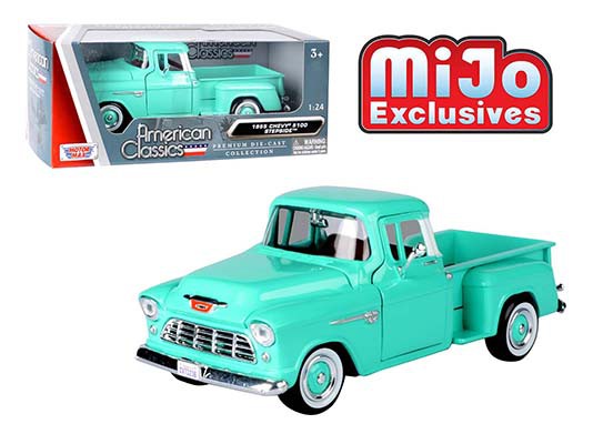 1955 Chevrolet 5100 Stepside Pickup Turquoise - Motormax 1/24 - 73236 TQ - Passion Diecast 