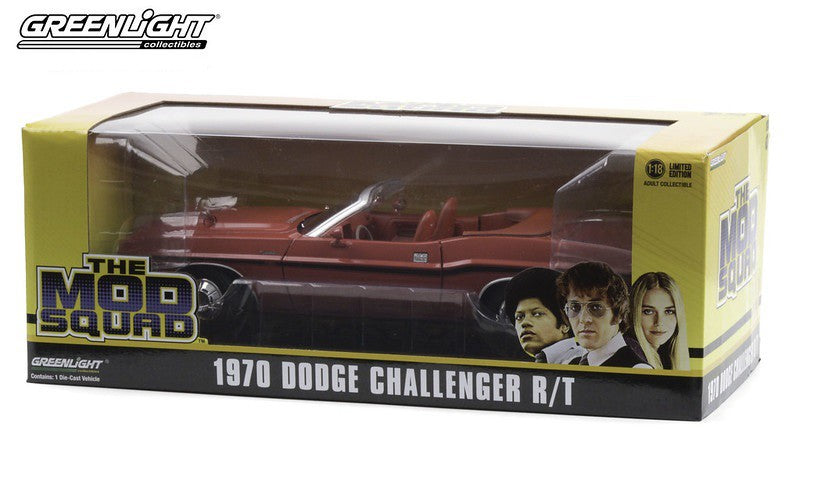 1970 Dodge Challenger R/T Convertible in Rallye Red - The Mod Squad (TV Series) - Greenlight 1/18 - 13565  - Passion Diecast 