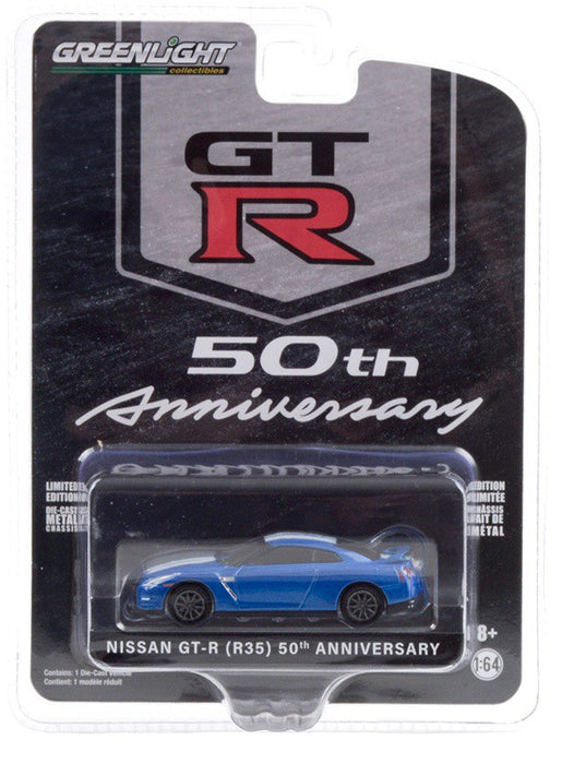 GT-R (R35) - Bayside Blue with White Stripe - Anniversary Collection 11 - 1,64 greenlight - 28040 D  - Passion Diecast