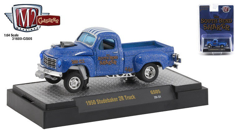 1950 Studebaker 2R Truck Gassers - South Bend Shaker Blue  - M2 Machine Hobby Exclusive 1:64 - 31600-GS05 -  Passion Diecast 