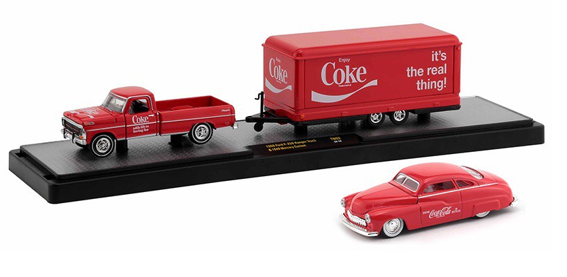 1969 Ford F-250 Ranger Truck with Trailer and 1949 Mercury Custom Coca-Cola -  M2 1/64  TW02 A  -  Passion Diecast 