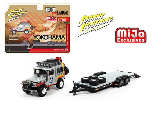 1980 Toyota Land Cruiser & Flatbed Trailer Yokohama - Johnny Lightning -  1:64 - JLCP7346  - Passion Diecast 