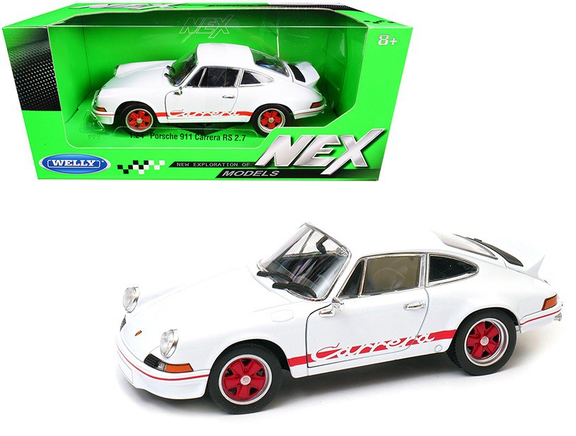 Porsche 911 Carrera RS 2.7 White with Red Stripes - Welly 1/24 - 24086 WH - Passion Diecast 