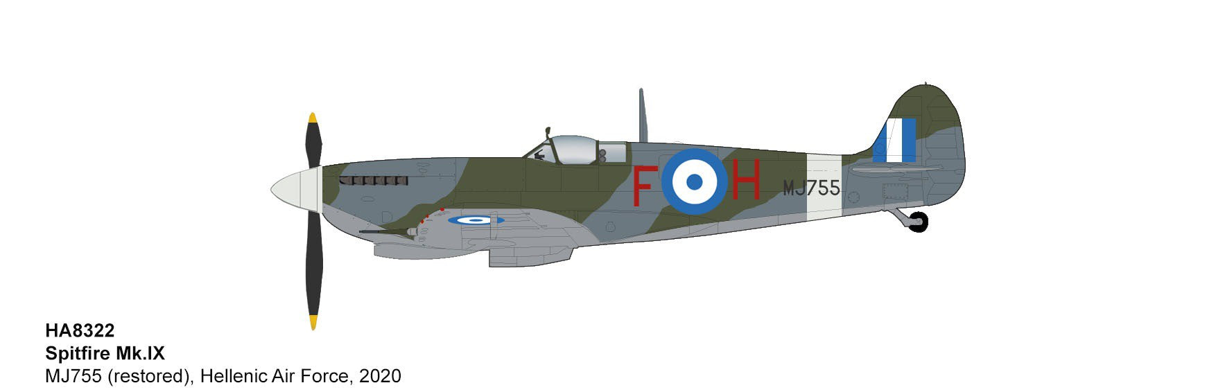 Supermarine Spitfire Mk IX / Hellenic Air Force, No. MJ755, Greece, 1947 - Hobby Master 1/48 HA8322 - Passion Diecast 