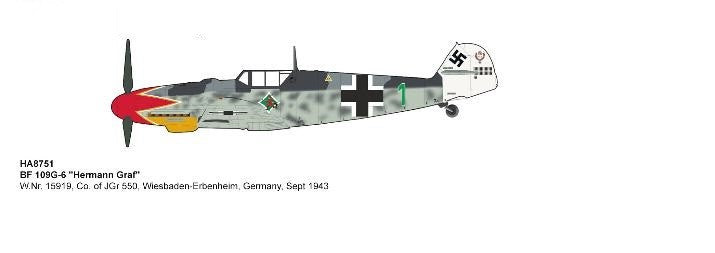 Messerschmitt Bf 109G-6 / Luftwaffe JG50 Hermann Graf, Wiesbaden, Germany, Sept 1943 - Hobby Master 1/48 HA8751 - Passion Diecas