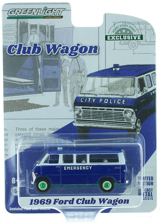 1969 Ford Club Wagon - City Police Emergency  - GREENMACHINE 1/64  Hobby Exclusive - 30209GR
