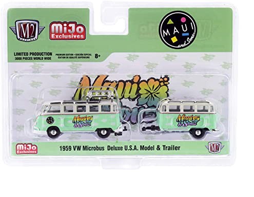 1959 Volkswagen Bus Deluxe  With Trailer  - Maui & Sons - M2 Machines 1/64 Auto Trailer Mijo Exclusive - 38100 MJS02