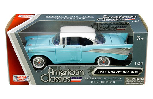 1957 Chevrolet Bel Air Light Blue with White Top - Motormax 1/24 73228 BLWH  - Passion Diecast 