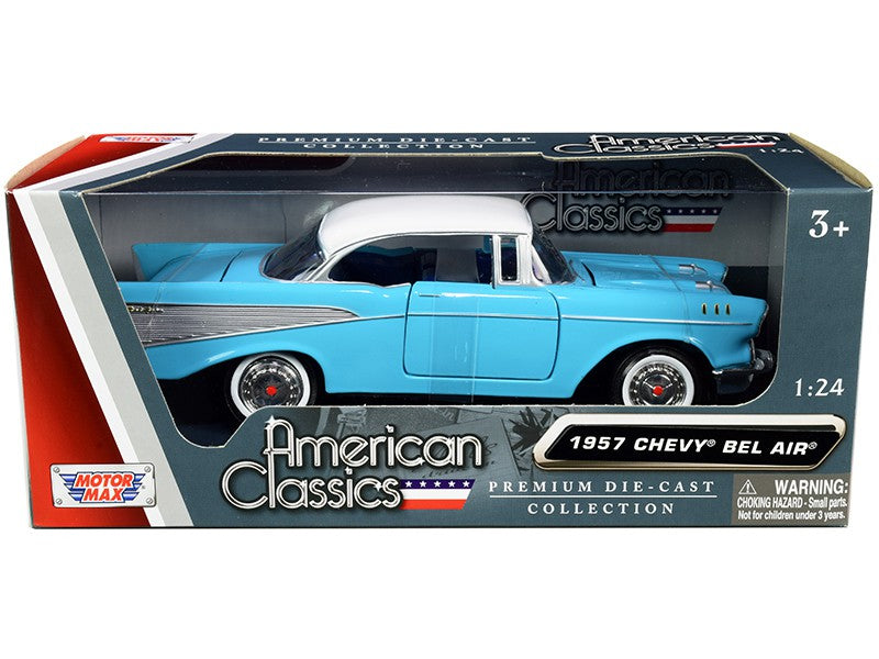 1957 Chevrolet Bel Air Light Blue with White Top - Motormax 1/24 73228 BLWH  - Passion Diecast 