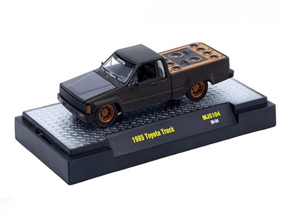 1985 Toyota Pickup Truck Slammed Custom - Matte Grey w/ Carbon Hood - M2 Machine - 1:64 - 31500-MJS104