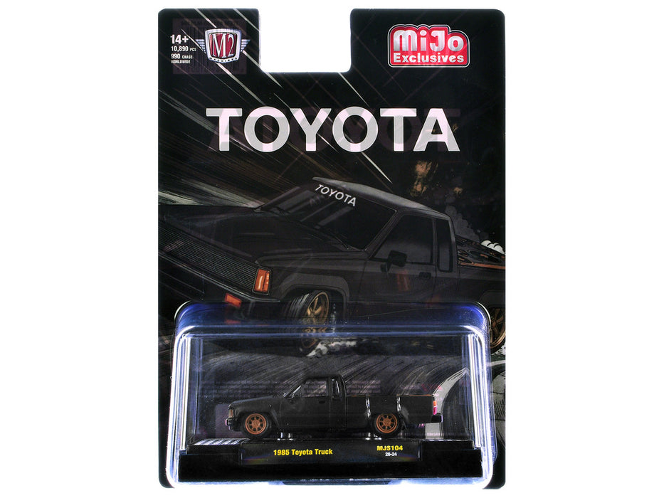 1985 Toyota Pickup Truck Slammed Custom - Matte Grey w/ Carbon Hood - M2 Machine - 1:64 - 31500-MJS104