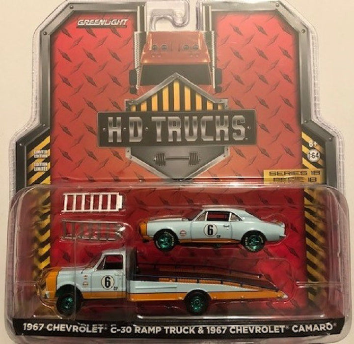 1967 Chevrolet C-30 Ramp Truck with  Camaro Gulf Oil  - H.D. Trucks  Series 18  1/64 GREENMACHINE 33170 AGR
