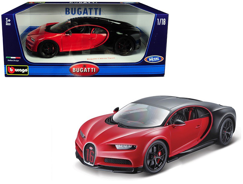 Bugatti Chiron Sport n°16 Red and Black - 1:18 Bburago  - 11044 RD - Passion Diecast 