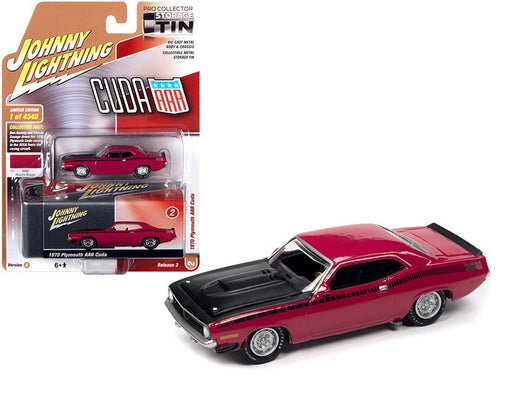 1970 Plymouth AAR Barracuda Moulin Rouge - Collector Tin - Johnny Lightning -   1:64 - JLSP108 B - Passion Diecast 