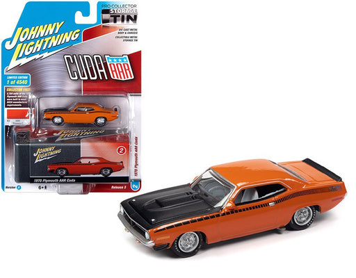 1970 Plymouth AAR Cuda Vitamin C Orange- Collector Tin - Johnny Lightning -   1:64 - JLSP108 A - Passion Diecast 