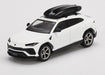 Lamborghini Urus with Roof Box Bianco Monocerus Matt -  MINI GT 1:64 - Usa Exclusive - MGT00220 - Passion Diecast 