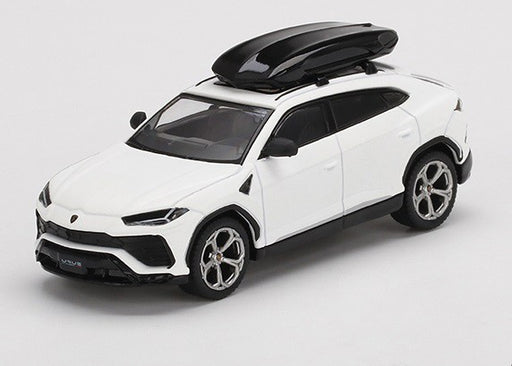 Lamborghini Urus with Roof Box Bianco Monocerus Matt -  MINI GT 1:64 - Usa Exclusive - MGT00220 - Passion Diecast 