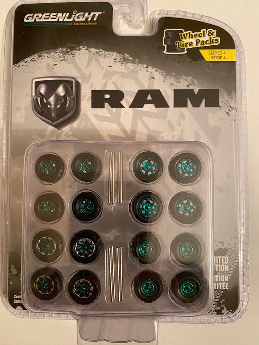 RAM  Wheel & Tire Pack  - Auto Body Shop series 4 - GREENMACHINE 1/64   - 16070 CGR